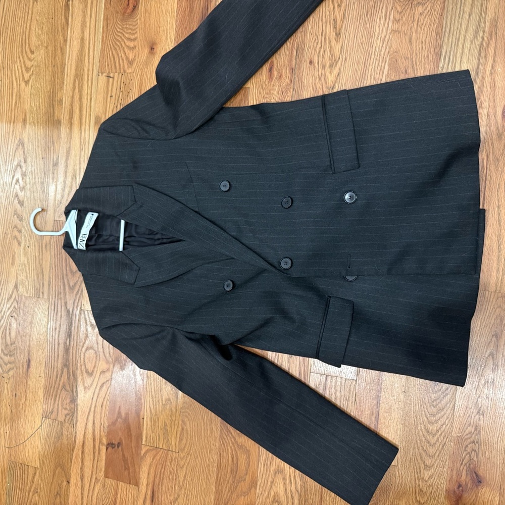 Zara Men's Charcoal Double-Breasted Pea Coat